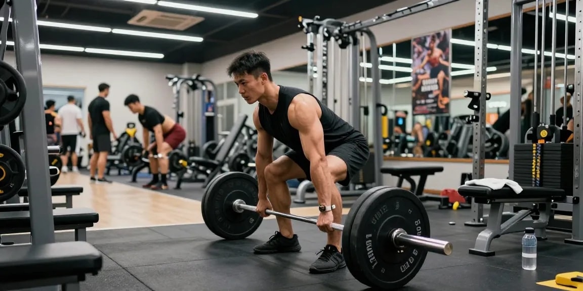 Kraftsportler im Fitnessstudio beim Heben von Utinon Steroiden für maximale Leistung.