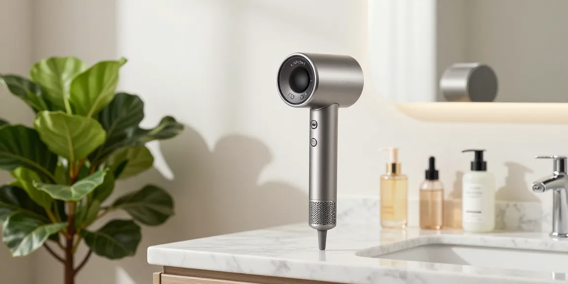 Laifen Air Pro Haartrockner schnelltrocknend auf Marmortheke im modernen Badezimmer.