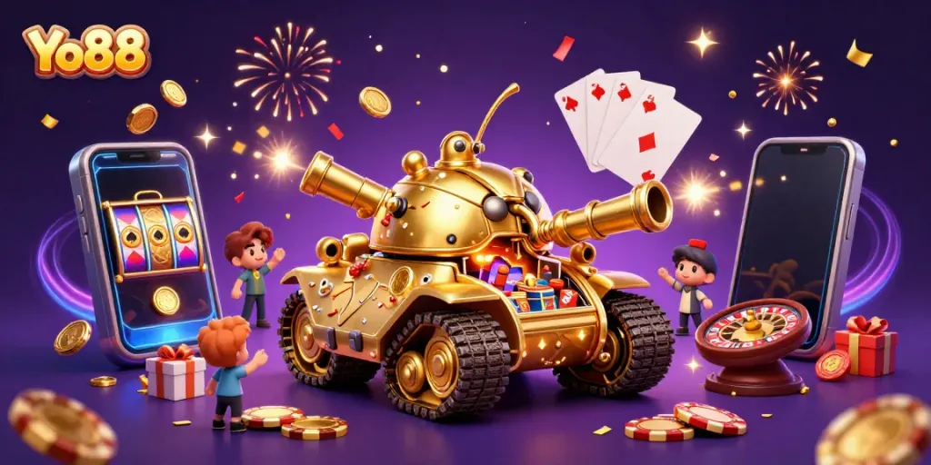 Experience the excitement of Yo88 with a golden beetle tank casino invasion, bursting with games and treasures.