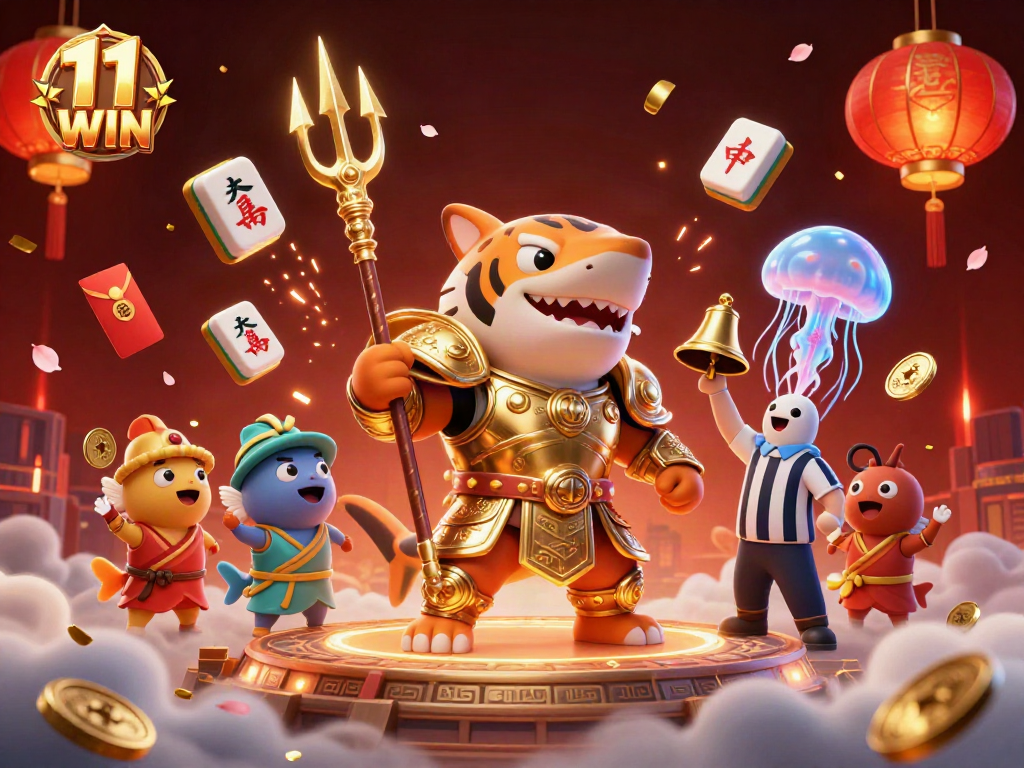 Experience thrilling gambling adventures with 11 WIN in this vibrant 3D casino scene.