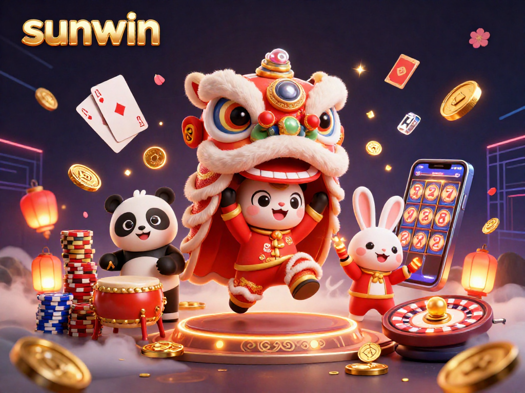 Experience the excitement of sunwin's vibrant casino scene with animated festivities and casino elements.