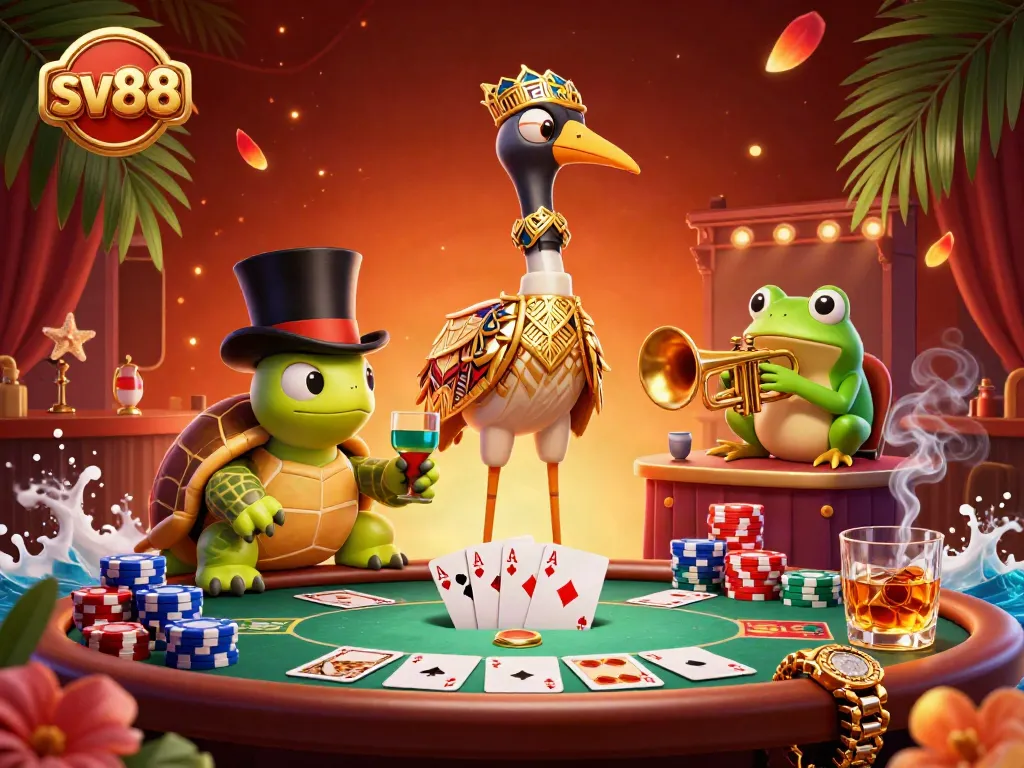 Experience gaming excitement with sv88 in a vibrant casino setting featuring poker characters and dynamic elements.