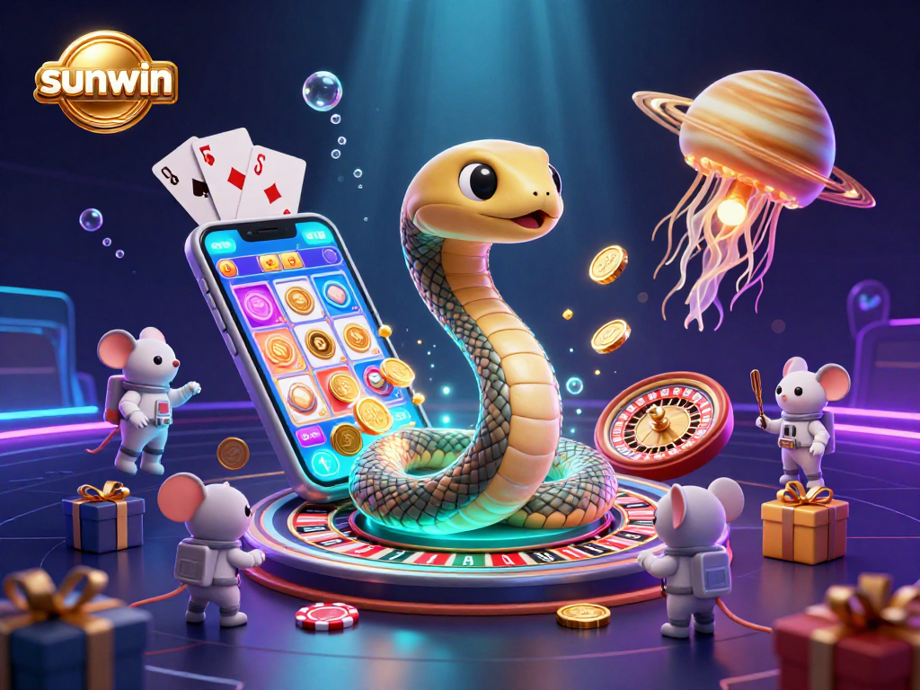 Experience thrilling bets with sunwin's unique 3D casino scene featuring cosmic characters and vibrant gaming elements.
