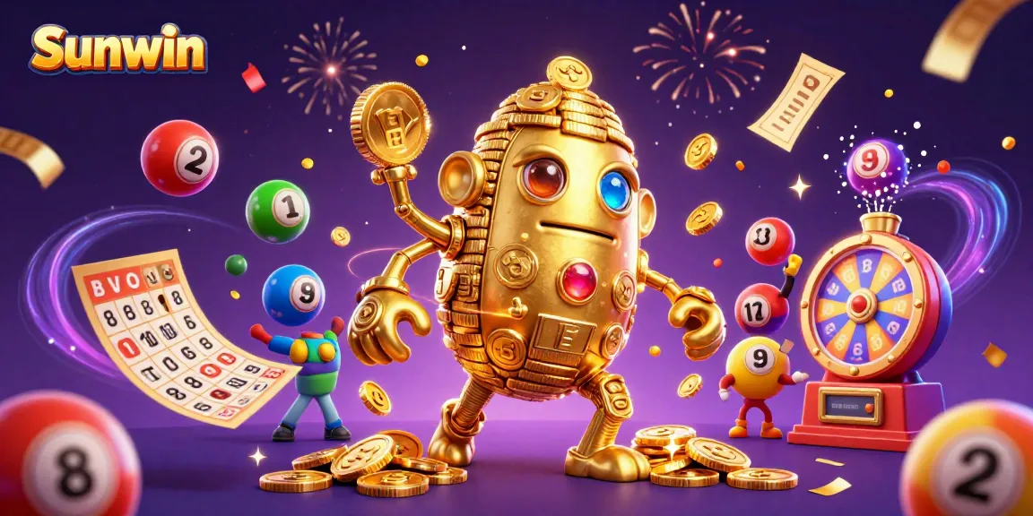 Experience the excitement of winning at Sunwin with vibrant gaming elements and a dynamic golden golem.