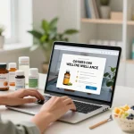 Besucher im Unique Pharma Shop, der eine Auswahl an Gesundheitsprodukten durchstöbert, umgeben von Vitaminen und Fitnessgeräten.