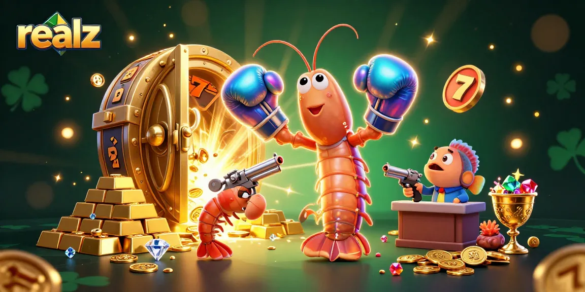 Spin and win with realz at this vibrant casino scene featuring animated marine characters and treasures.
