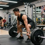 Kraftsportler im Fitnessstudio beim Heben von Utinon Steroiden für maximale Leistung.